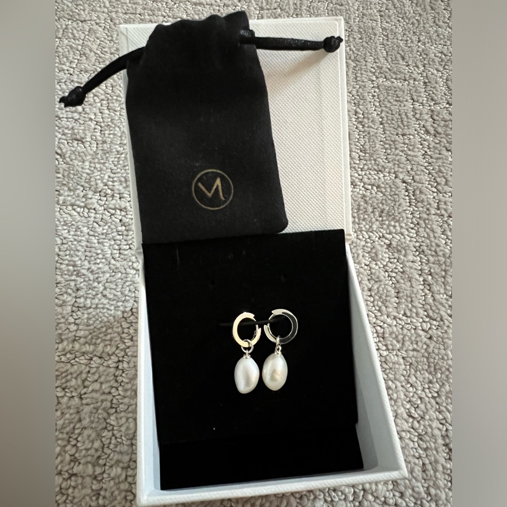 Mejuri Organic Pearl Huggie Hoops in Sterling Silver